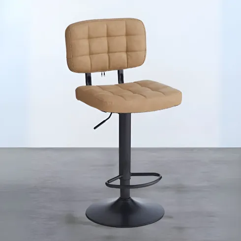 Set 4 Sgabello Regolabili Ecopelle Cammello Struttura in Metallo Nero
