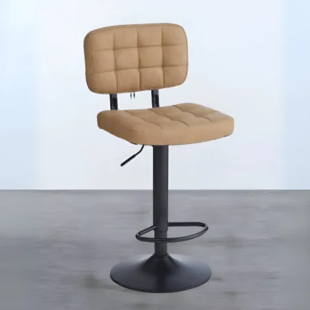 Set 4 Sgabello Regolabili Ecopelle Cammello Struttura in Metallo Nero