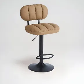 Sgabello in Ecopelle Cammello Regolabile con Poggiapiedi in Metallo 2