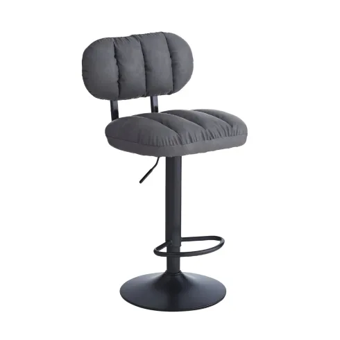 Sgabello in Ecopelle Grigio Regolabile con Poggiapiedi in Metallo