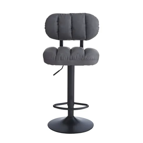 Sgabello in Ecopelle Grigio Regolabile con Poggiapiedi in Metallo