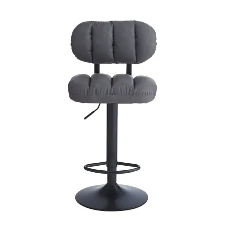 Sgabello in Ecopelle Grigio Regolabile con Poggiapiedi in Metallo