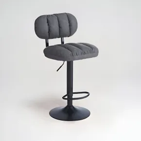 Sgabello in Ecopelle Grigio Regolabile con Poggiapiedi in Metallo 2