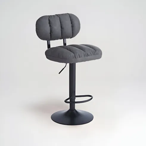 Sgabello in Ecopelle Grigio Regolabile con Poggiapiedi in Metallo