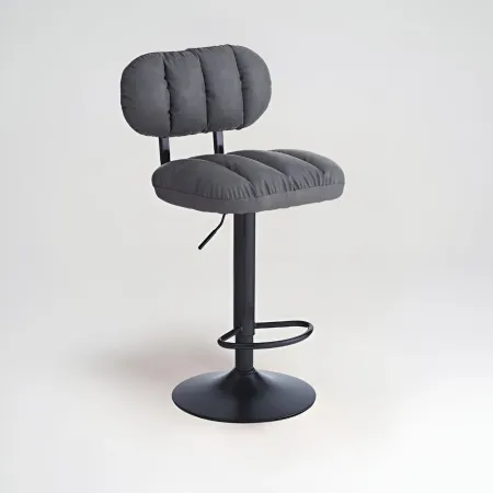 Sgabello in Ecopelle Grigio Regolabile con Poggiapiedi in Metallo