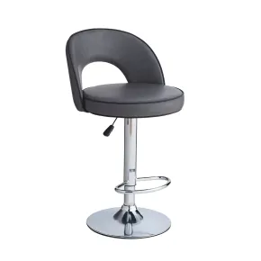 Sgabello in Ecopelle Grigio con Gamba in Metallo Inox Regolabile