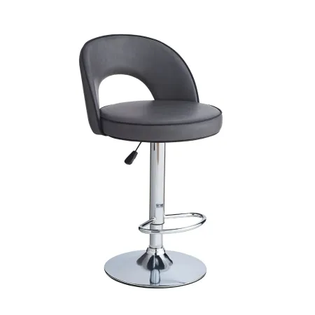 Sgabello in Ecopelle Grigio con Gamba in Metallo Inox Regolabile