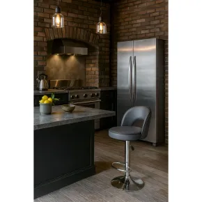 Sgabello in Ecopelle Grigio con Gamba in Metallo Inox Regolabile 2