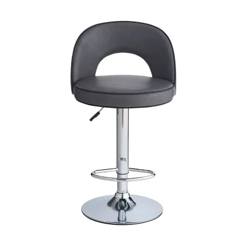Sgabello in Ecopelle Grigio con Gamba in Metallo Inox Regolabile