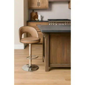 Sgabello in Ecopelle Tortora con Gamba in Metallo Inox Regolabile 2