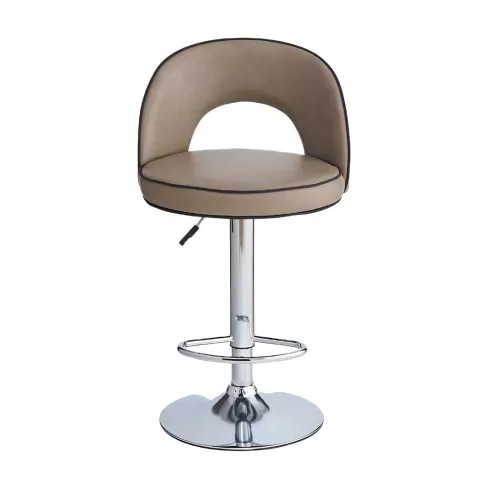 Sgabello in Ecopelle Tortora con Gamba in Metallo Inox Regolabile