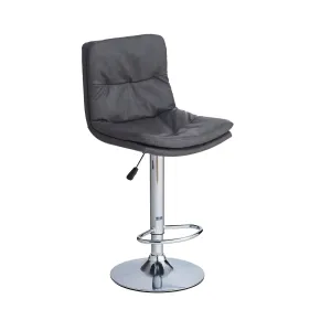 Sgabello con Seduta in Ecopelle Grigio Gamba in Metallo Inox Regolabile