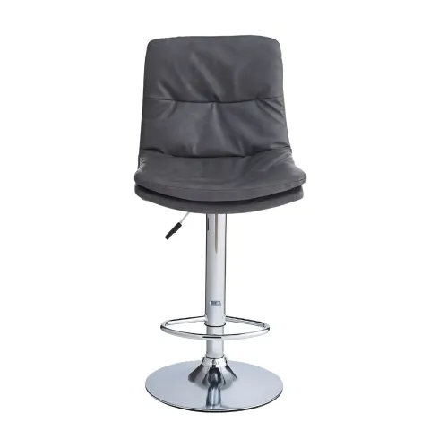 Sgabello con Seduta in Ecopelle Grigio Gamba in Metallo Inox Regolabile