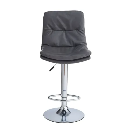 Sgabello con Seduta in Ecopelle Grigio Gamba in Metallo Inox Regolabile