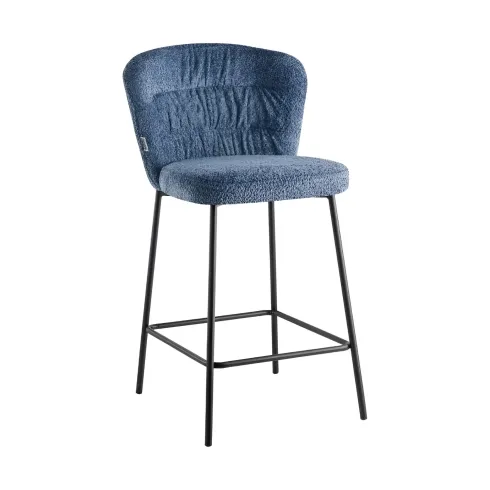 Set 2 Sgabelli Imbottiti in Tessuto Teddy Azzurro Polvere Gambe Nere