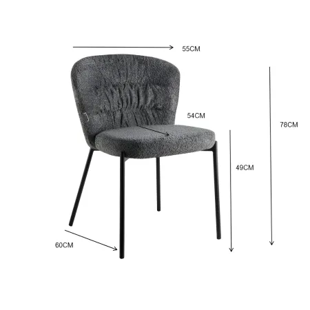 Set 4 Sedie Imbottite in Tessuto Teddy Azzurro Polvere con Gambe Nere