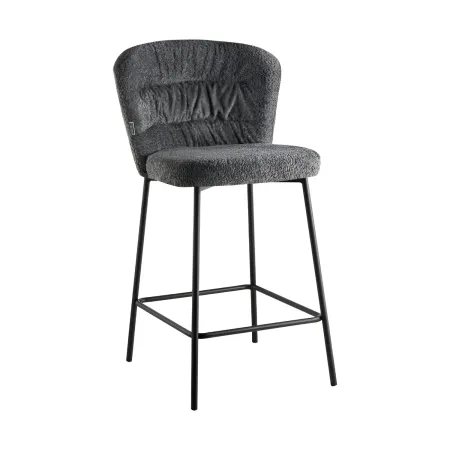 Set 2 Sgabelli da Interno Imbottiti in Tessuto Teddy Grigio Gambe Nere