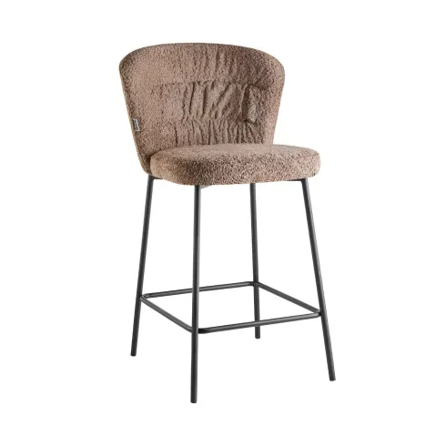 Set 2 Sgabelli da Interno Imbottiti in Tessuto Teddy Tortora Gambe Nere