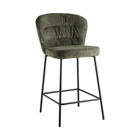 Set 2 Sgabelli da Interno Imbottiti in Tessuto Teddy Verde Gambe Nere