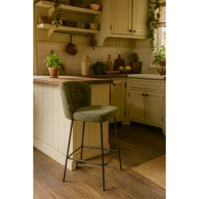 Set 2 Sgabelli da Interno Imbottiti in Tessuto Teddy Verde Gambe Nere 2