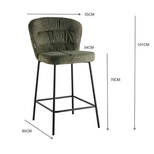 Set 2 Sgabelli da Interno Imbottiti in Tessuto Teddy Verde Gambe Nere