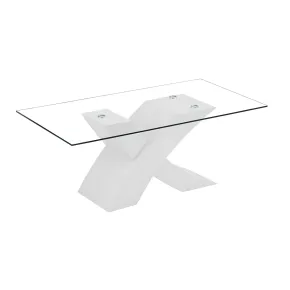 Tavolino in Vetro Temperato 110x60x45 cm Struttura Incrociata Bianca