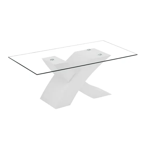 Tavolino in Vetro Temperato 110x60x45 cm Struttura Incrociata Bianca