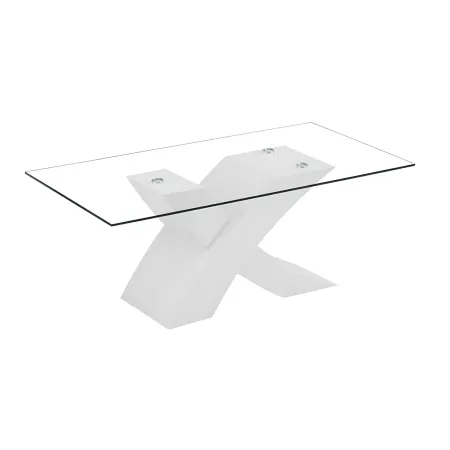 Tavolino in Vetro Temperato 110x60x45 cm Struttura Incrociata Bianca