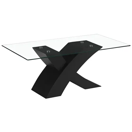 Tavolino in Vetro Temperato 110x60x45 cm Struttura Incrociata Nera