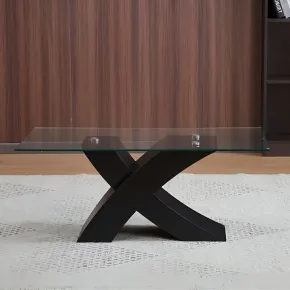 Tavolino in Vetro Temperato 110x60x45 cm Struttura Incrociata Nera 2
