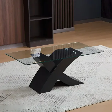 Tavolino in Vetro Temperato 110x60x45 cm Struttura Incrociata Nera