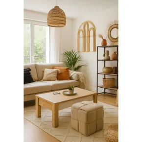 Pouf Quadrato 39x39x39 cm in Tessuto Effetto Intrecciato Tortora 2