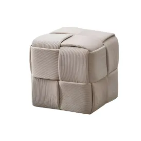 Pouf Quadrato 39x39x39 cm in Tessuto Effetto Intrecciato Tortora