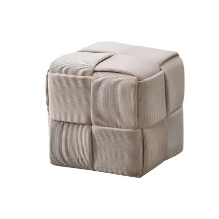 Pouf Quadrato 39x39x39 cm in Tessuto Effetto Intrecciato Tortora