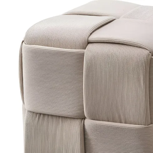 Pouf Quadrato 39x39x39 cm in Tessuto Effetto Intrecciato Tortora