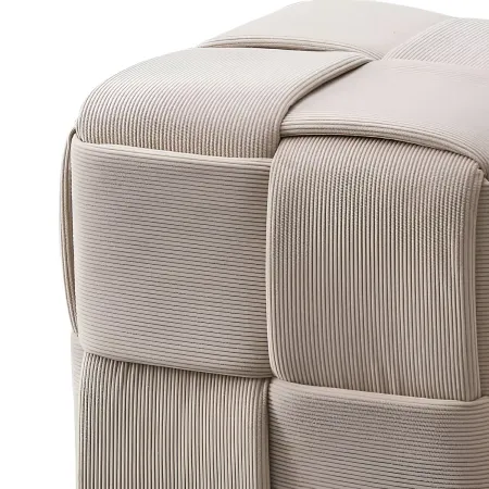 Pouf Quadrato 39x39x39 cm in Tessuto Effetto Intrecciato Tortora