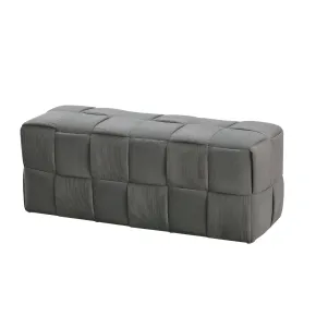 Pouf Rettangolare 104x39x39 cm in Tessuto Effetto Intrecciato Grigio