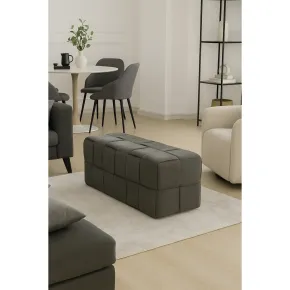 Pouf Rettangolare 104x39x39 cm in Tessuto Effetto Intrecciato Grigio 2