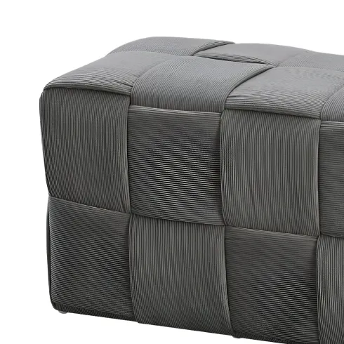 Pouf Rettangolare 104x39x39 cm in Tessuto Effetto Intrecciato Grigio