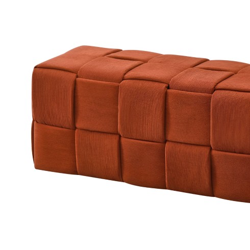 Pouf Rettangolare 104x39x39 cm in Tessuto Effetto Intrecciato Ruggine