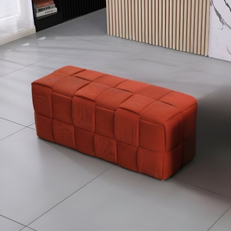 Pouf Rettangolare 104x39x39 cm in Tessuto Effetto Intrecciato Ruggine
