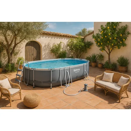 Piscina Ovale Fuori Terra 488x305x107 cm con Telaio e Pompa Filtrante