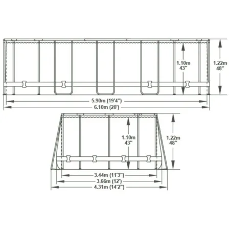 Piscina Fuori Terra 610x366x122 cm Rivestimento in Legno con Pompa