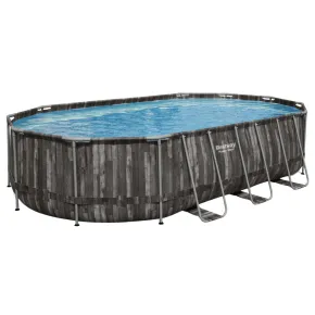 Piscina Fuori Terra 610x366x122 cm Rivestimento in Legno con Pompa