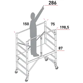 Trabattello Alluminio Pieghevole 198,5 cm Piano 153x68 cm Ruote Freno 2