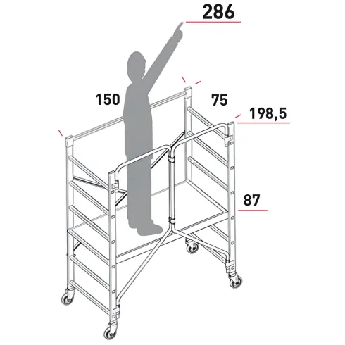 Trabattello Alluminio Pieghevole 198,5 cm Piano 153x68 cm Ruote Freno