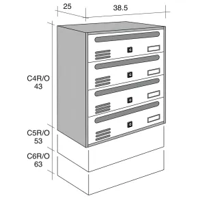 Cassetta Postale 4 Moduli Orizzontali da Interno Grigio Formato Rivista 2