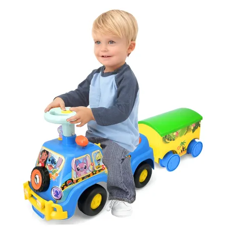 Camion per Bambini Cavalcabile Celeste con Rimorchio Luci e Volante