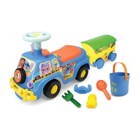 Camion per Bambini Cavalcabile Celeste con Rimorchio Luci e Volante