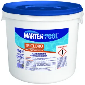 Tricloro per Piscina Pastiglie 200 gr Secchio 5 kg a Lenta Dissoluzione
